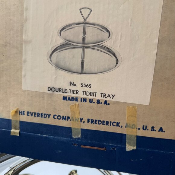 Vintage Two Tier Tray Party Partner Tidbit Snack Tray new in box mid century par - Picture 6 of 7
